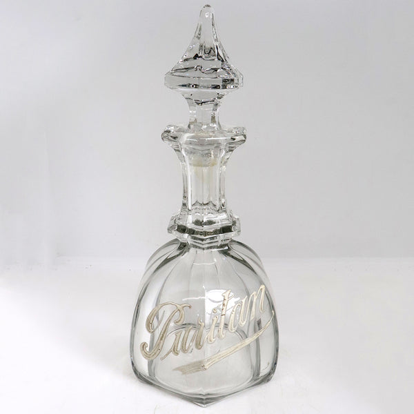 American Enamelled Flint Glass Puritan Rye Whiskey Backbar Decanter