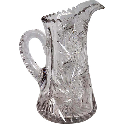 American Brilliant Period Cut Glass Pinwheel Water Pitcher / Carafe