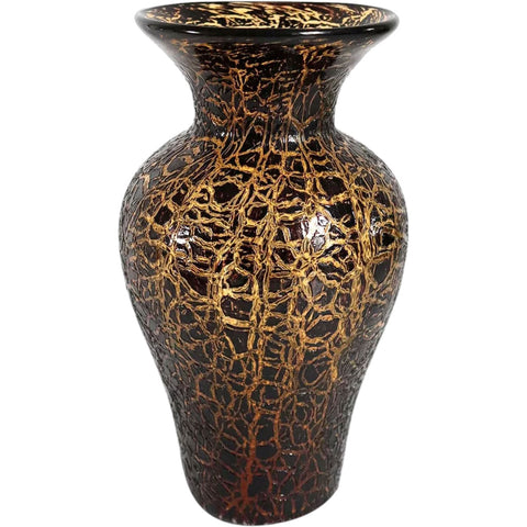 Vintage American Studio Art Glass Amber Crackle Finish Baluster Vase