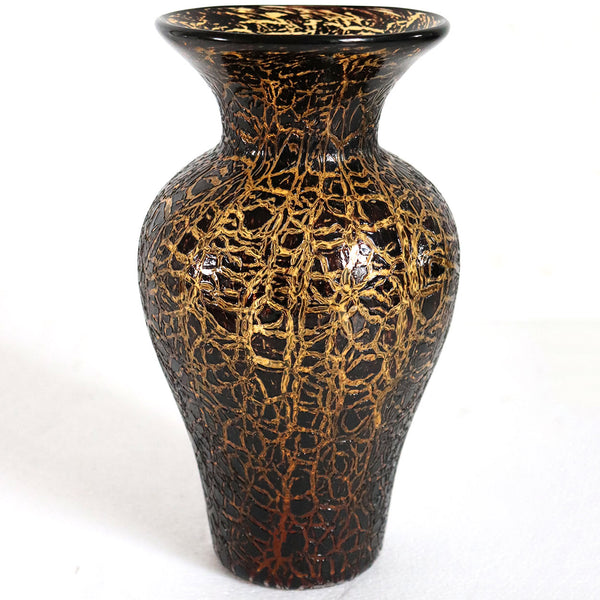 Vintage American Studio Art Glass Amber Crackle Finish Baluster Vase