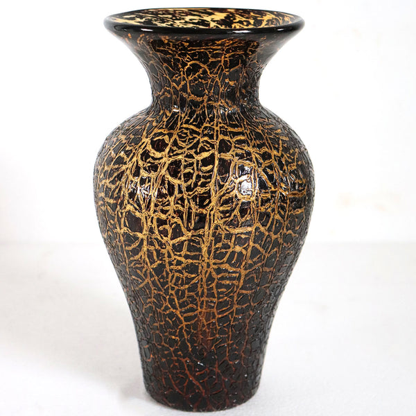 Vintage American Studio Art Glass Amber Crackle Finish Baluster Vase