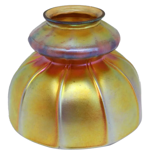 American Steuben Aurene Glass Iridescent Gold Optic Rib Lamp Shade