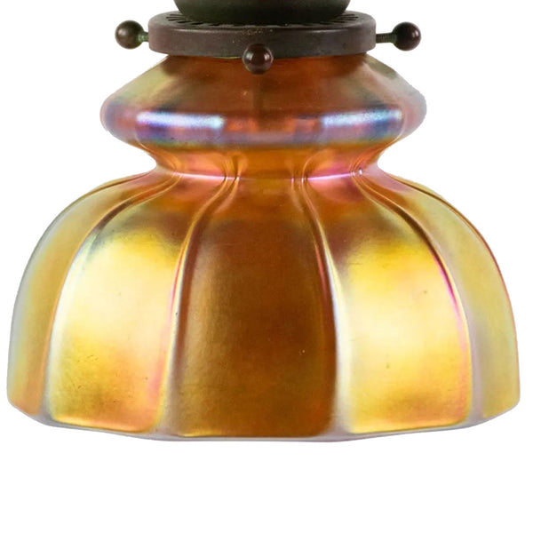 American Steuben Aurene Glass Iridescent Gold Optic Rib Lamp Shade