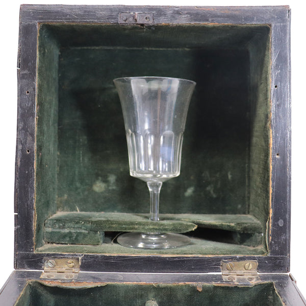 French Mahogany Veneer and Hand Blown Glass Traveling Decanter Box