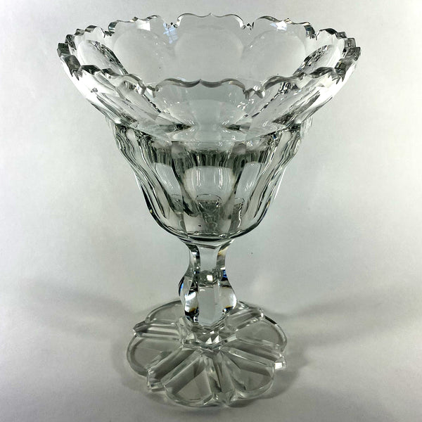 Bohemian Clear Cut Glass Footed Compote Bowl / Sweetmeat Dish