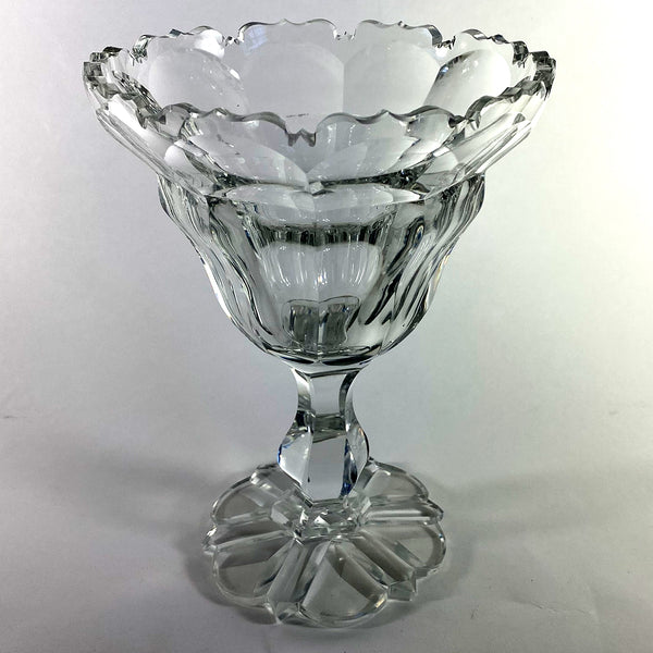 Bohemian Clear Cut Glass Footed Compote Bowl / Sweetmeat Dish