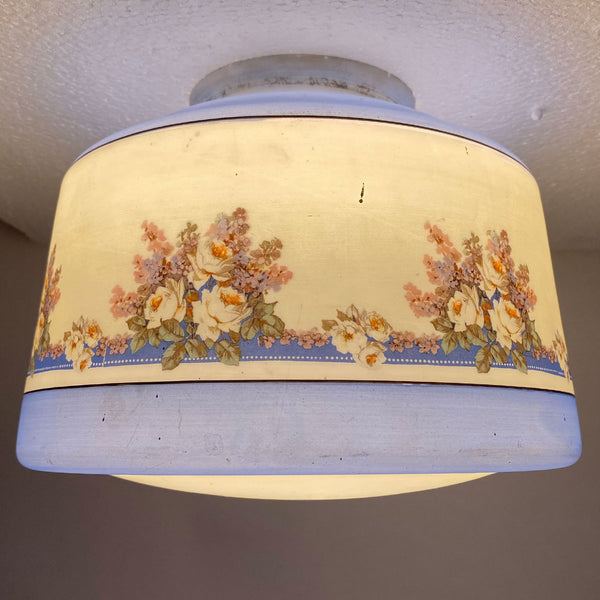 Vintage American Transfer Decorated Glass Schoolhouse Lamp Shade
