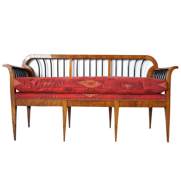 Austrian Biedermeier Pearwood Veneer Upholstered Bench