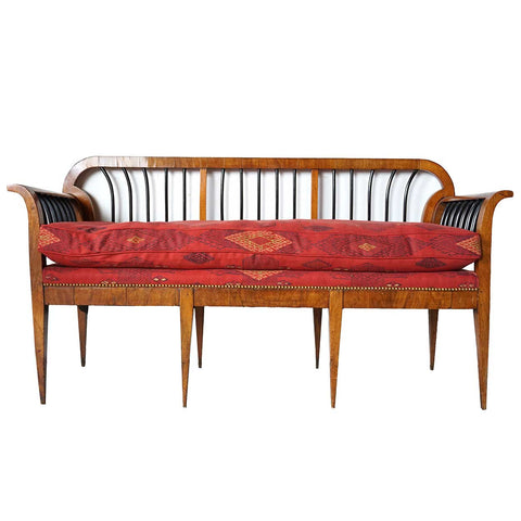 Austrian Biedermeier Pearwood Veneer Upholstered Bench