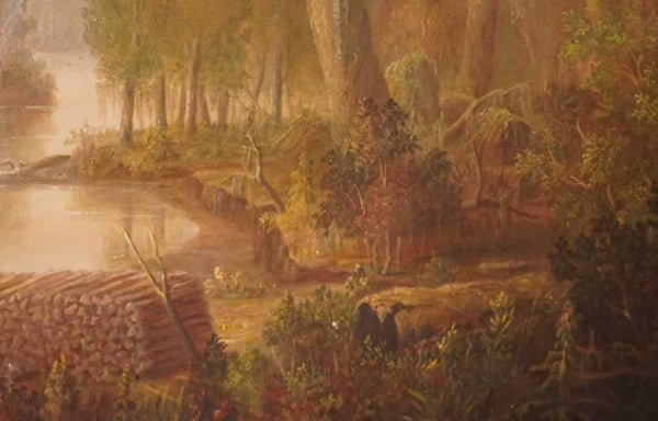 Southern American School Oil on Canvas Painting, Wood Gathering in the Bayou