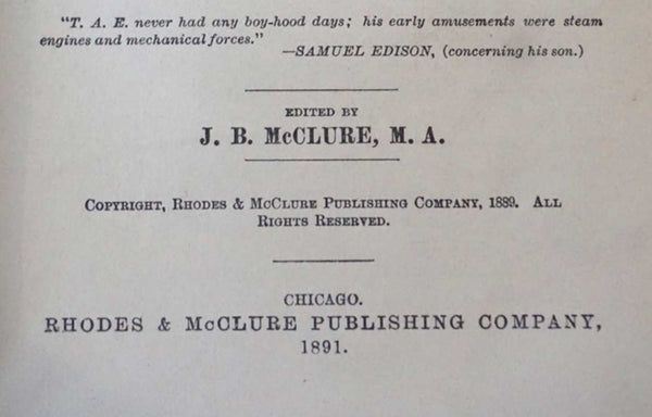 Book: Editor JAMES BAIRD MCCLURE, Edison and his Inventions