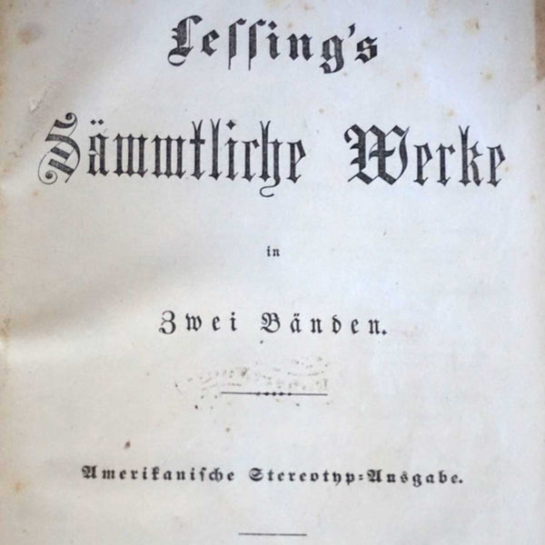 Two Volume German Books: Sammtliche Werke by Gotthold Ephraim Lessing