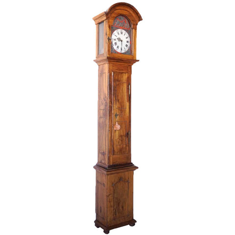 French Provincial Olive Wood and Oak Grandfather Clock