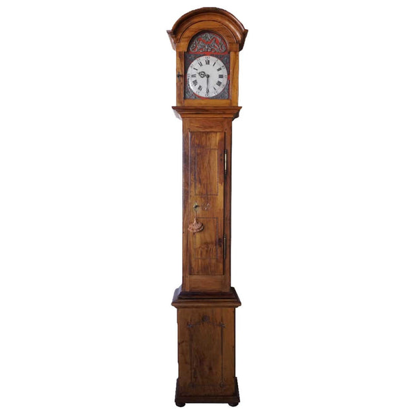 French Provincial Olive Wood and Oak Grandfather Clock