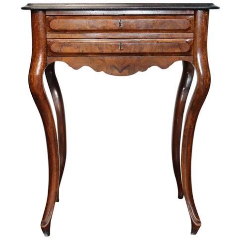 German Baroque Style Burled Walnut Veneer Sewing Table / Side Table