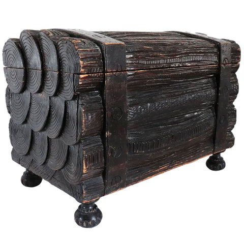 German Black Forest Iron Mounted Pine Faux Bois Trunk