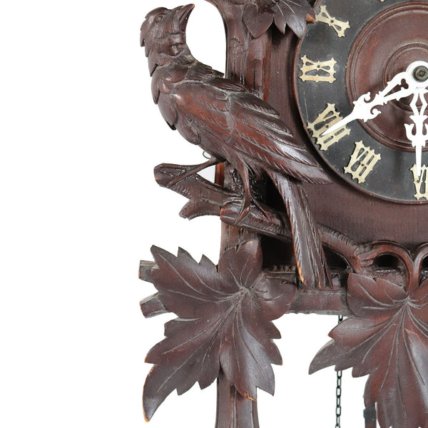 German Herr Black Forest Carved Pine Cuckoo Wall Clock