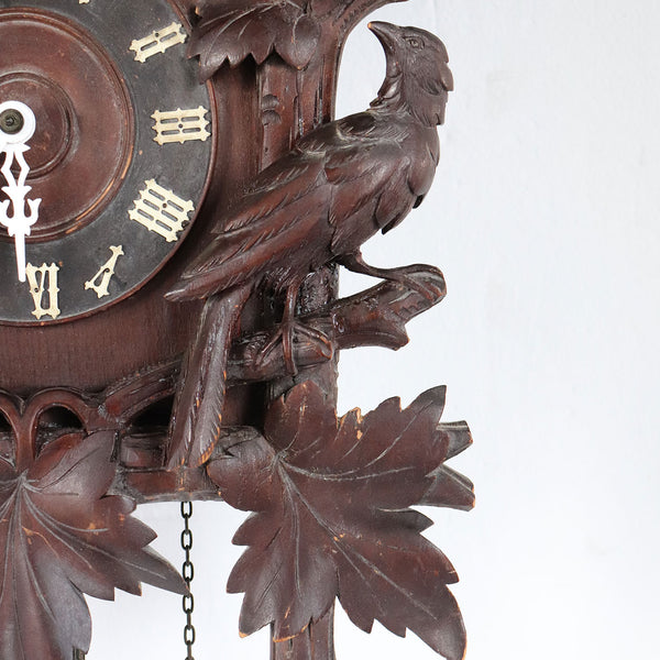 German Herr Black Forest Carved Pine Cuckoo Wall Clock