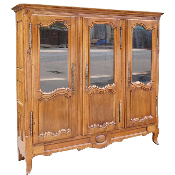 French Louis XV Style Cherrywood Glazed Door Bookcase Display Cabinet