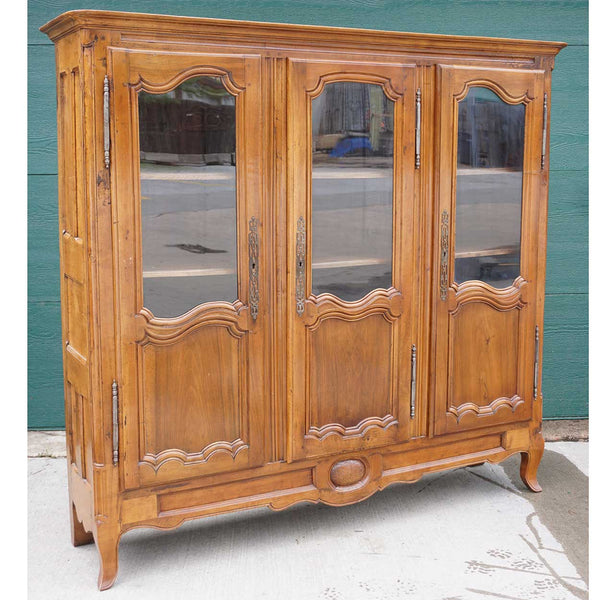 French Louis XV Style Cherrywood Glazed Door Bookcase Display Cabinet