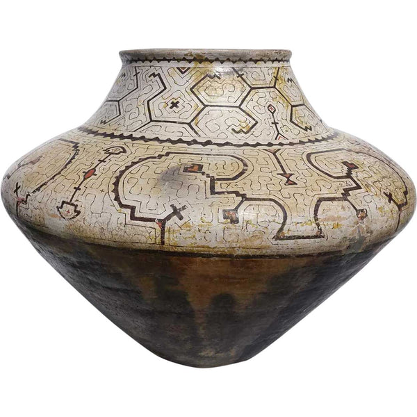 Very Large Peruvian Shipibo Polychrome Geometric Ceramic Pot (Chomo)