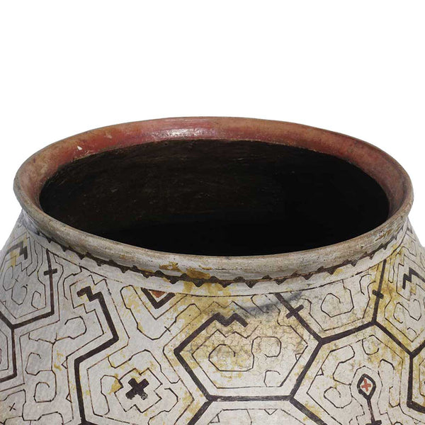 Very Large Peruvian Shipibo Polychrome Geometric Ceramic Pot (Chomo)