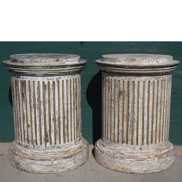 Pair of Vintage Painted and Gilt Pine Round Fluted Column Pedestals