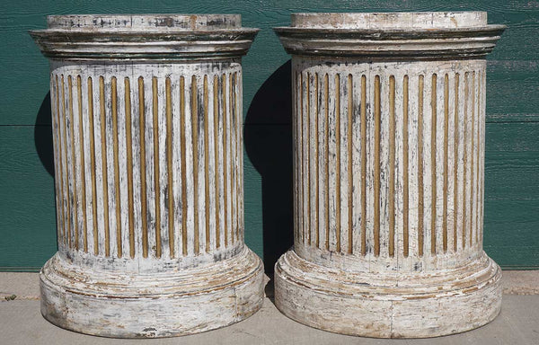 Pair of Vintage Painted and Gilt Pine Round Fluted Column Pedestals