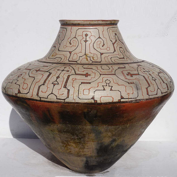 Very Large Vintage Peruvian Shipibo Polychrome Geometric Ceramic Pot (Chomo)