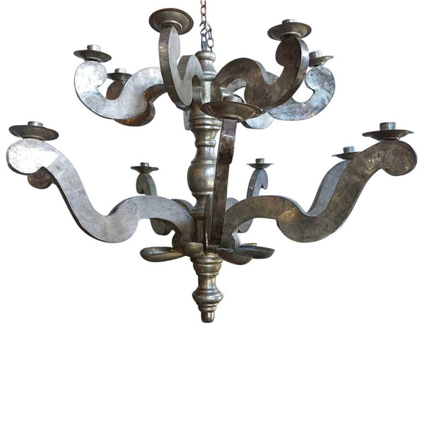 Large Vintage Spanish Colonial Style Holler & Saunders Silverplated Copper 14-Candlearm Chandelier