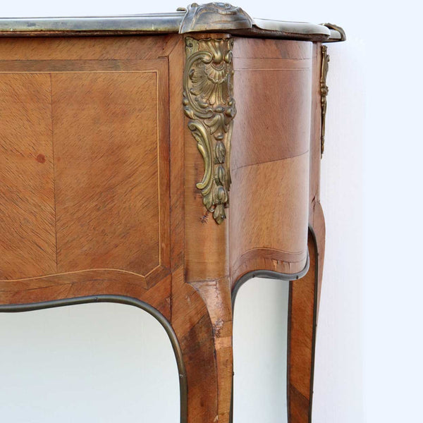 French Louis XV Style Ormolu Mounted Walnut Parquetry Writing Desk (Bureau Plat)