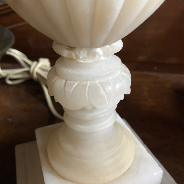 Pair of Vintage Italian White Alabaster Calla Lily Urn One-Light Table Lamps