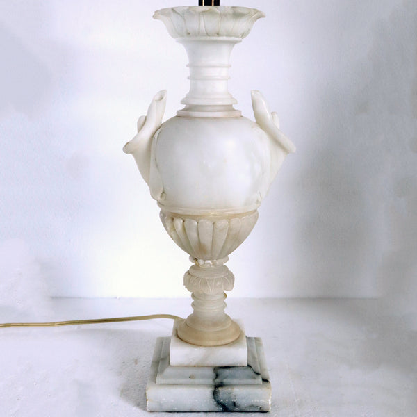 Pair of Vintage Italian White Alabaster Calla Lily Urn One-Light Table Lamps