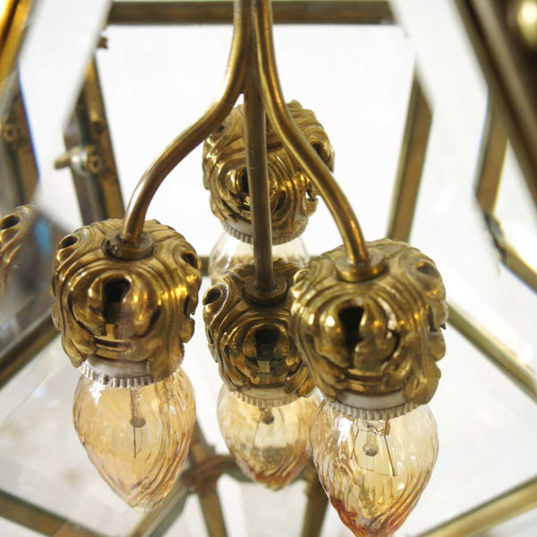 French Louis XIV Style Beveled Glass and Gilt Bronze Four-Light Versailles Lantern