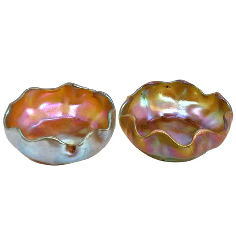 Pair of American Tiffany Studios Art Nouveau Favrile Glass Gold Iridescent Salt Dips