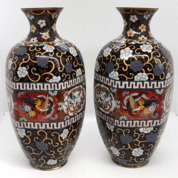 Pair of Japanese Meiji Cloisonne Enamel Hexagonal Baluster Vases