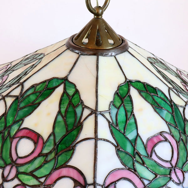 American Albert Sechrist Leaded Glass Ribbon and Wreath One-Light Pendant Light