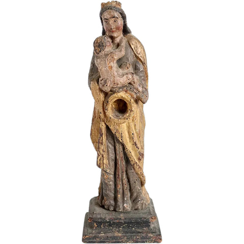 Spanish Baroque Polychrome Walnut and Pine Virgin and Child Reliquary Figure