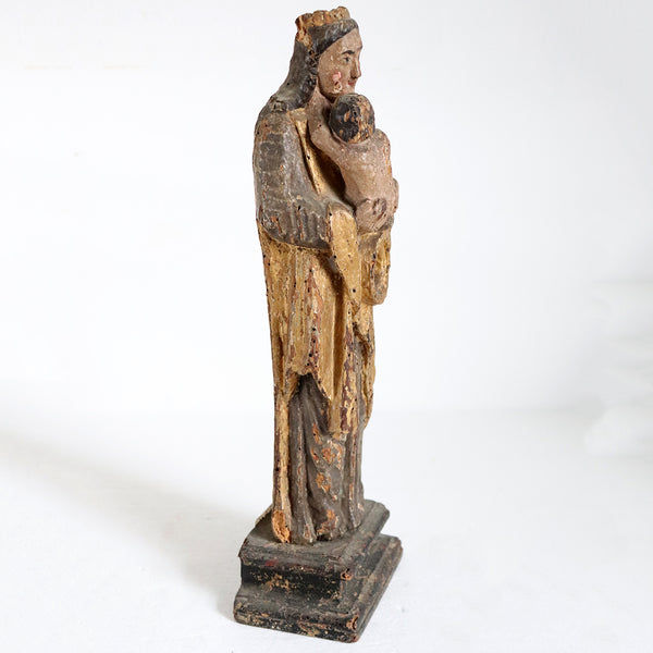 Spanish Baroque Polychrome Walnut and Pine Virgin and Child Reliquary Figure