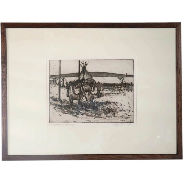 WOLFGANG POGZEBA Etching on Paper, Encampment & Horses, 28/75