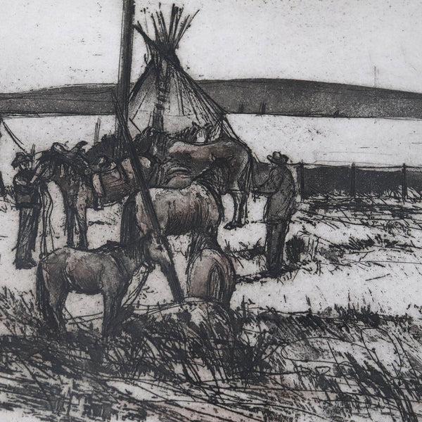 WOLFGANG POGZEBA Etching on Paper, Encampment & Horses, 28/75