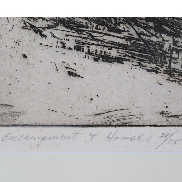 WOLFGANG POGZEBA Etching on Paper, Encampment & Horses, 28/75