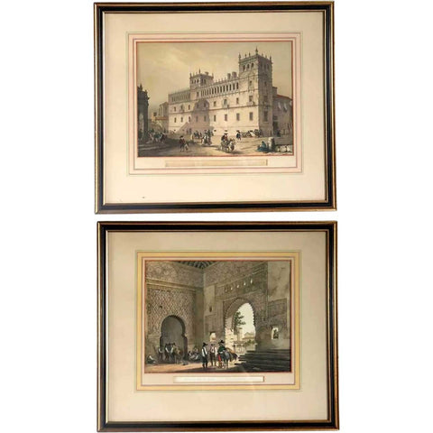 Two JENARO PEREZ de VILLA-AMIL Color Lithographs, Spanish Architectural Scenes