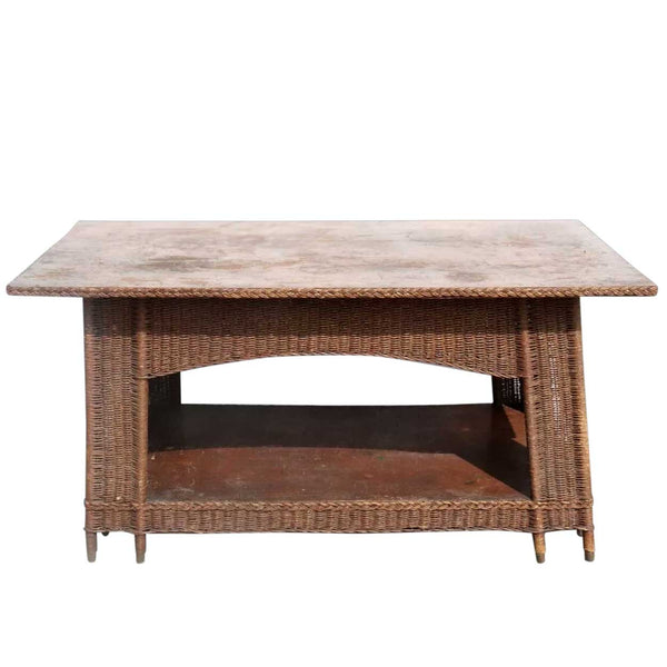 American Mission/Arts and Crafts Natural Wicker and Oak Veneer Top Library Table
