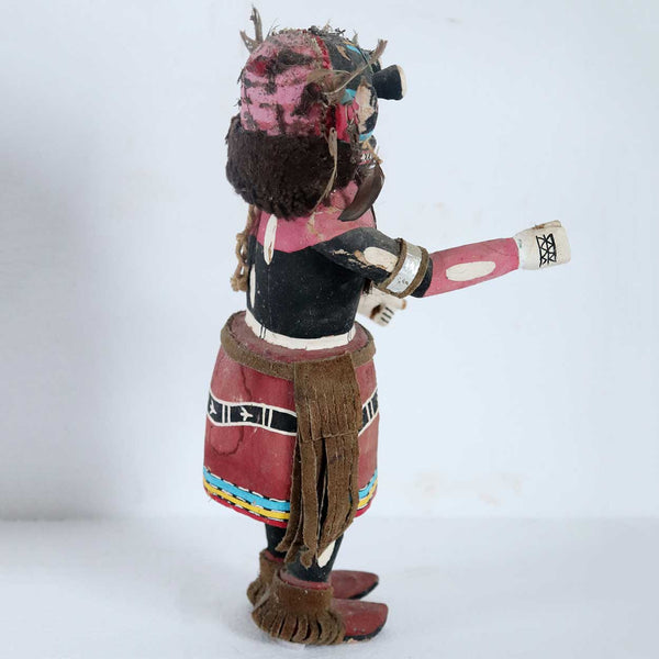 Native American Hopi Painted Wood and Mixed Media Hu Whipper Kachina Doll