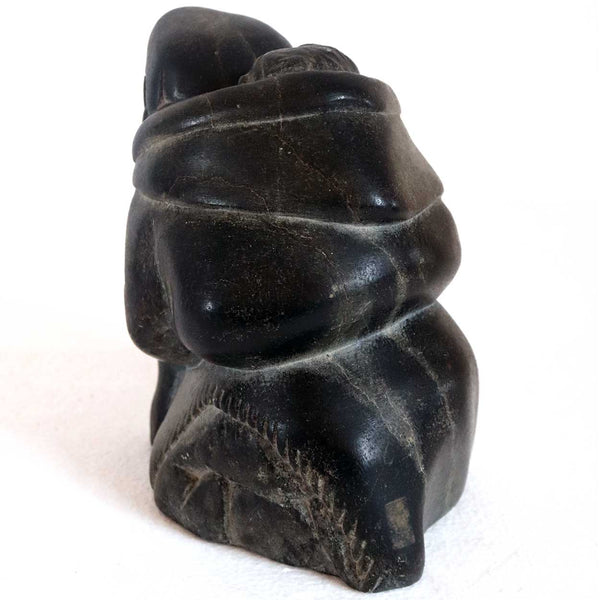 First Nations Inuit JOANASIE NOWKAWALK Black Soapstone Carving, Mother and Child