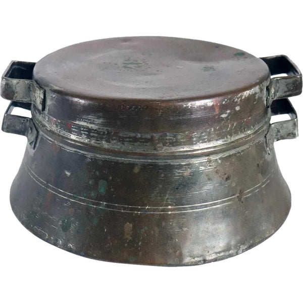 Turkish / Mediterranean Patinated Copper Two-Handle Cooking Pot and Lid