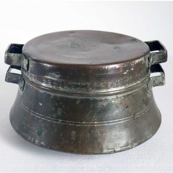 Turkish / Mediterranean Patinated Copper Two-Handle Cooking Pot and Lid