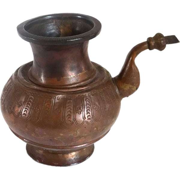 Indian Patinated Copper Lota Water Pitcher Ceremonial Vessel