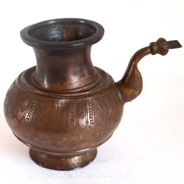 Indian Patinated Copper Lota Water Pitcher Ceremonial Vessel